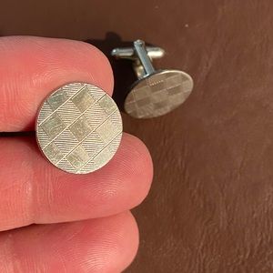 Round Silver Checkered Cufflinks